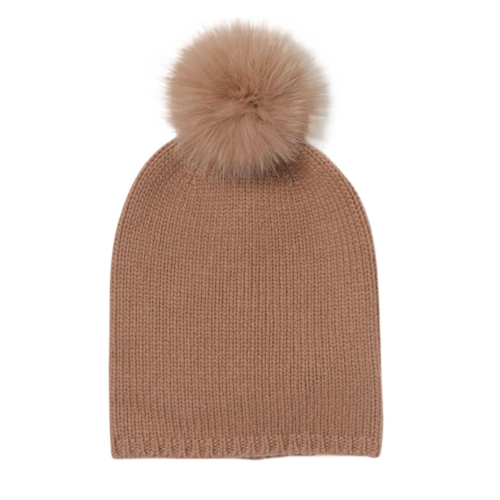 Max Mara Cashmere Beanie with Fur Pom Pom